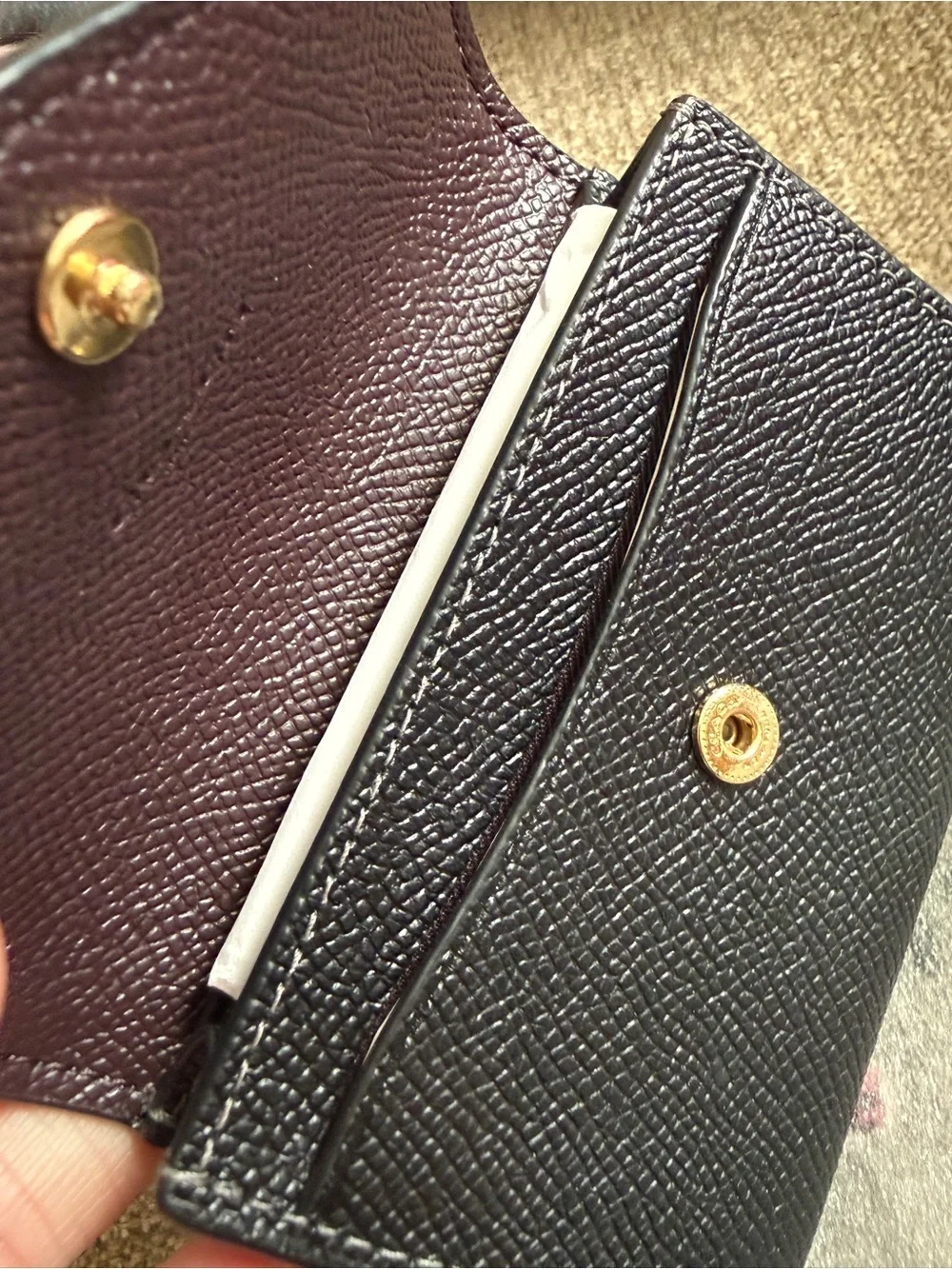 Coach Black Saffiano Leather Envelope Card Holder with Gold Logo